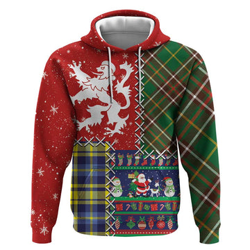 Scottish Christmas Hoodie Scotland Lion and Xmas Elements Patch Style LT03