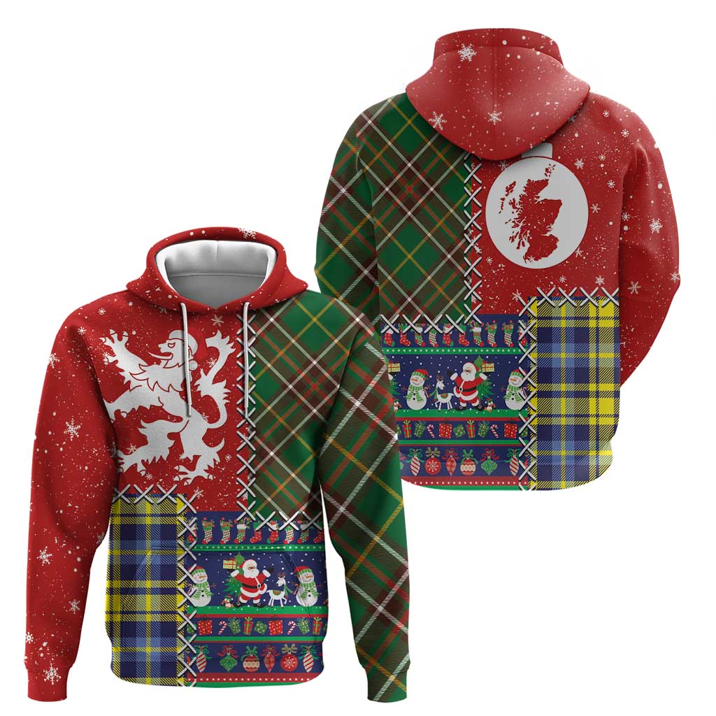 Scottish Christmas Hoodie Scotland Lion and Xmas Elements Patch Style LT03