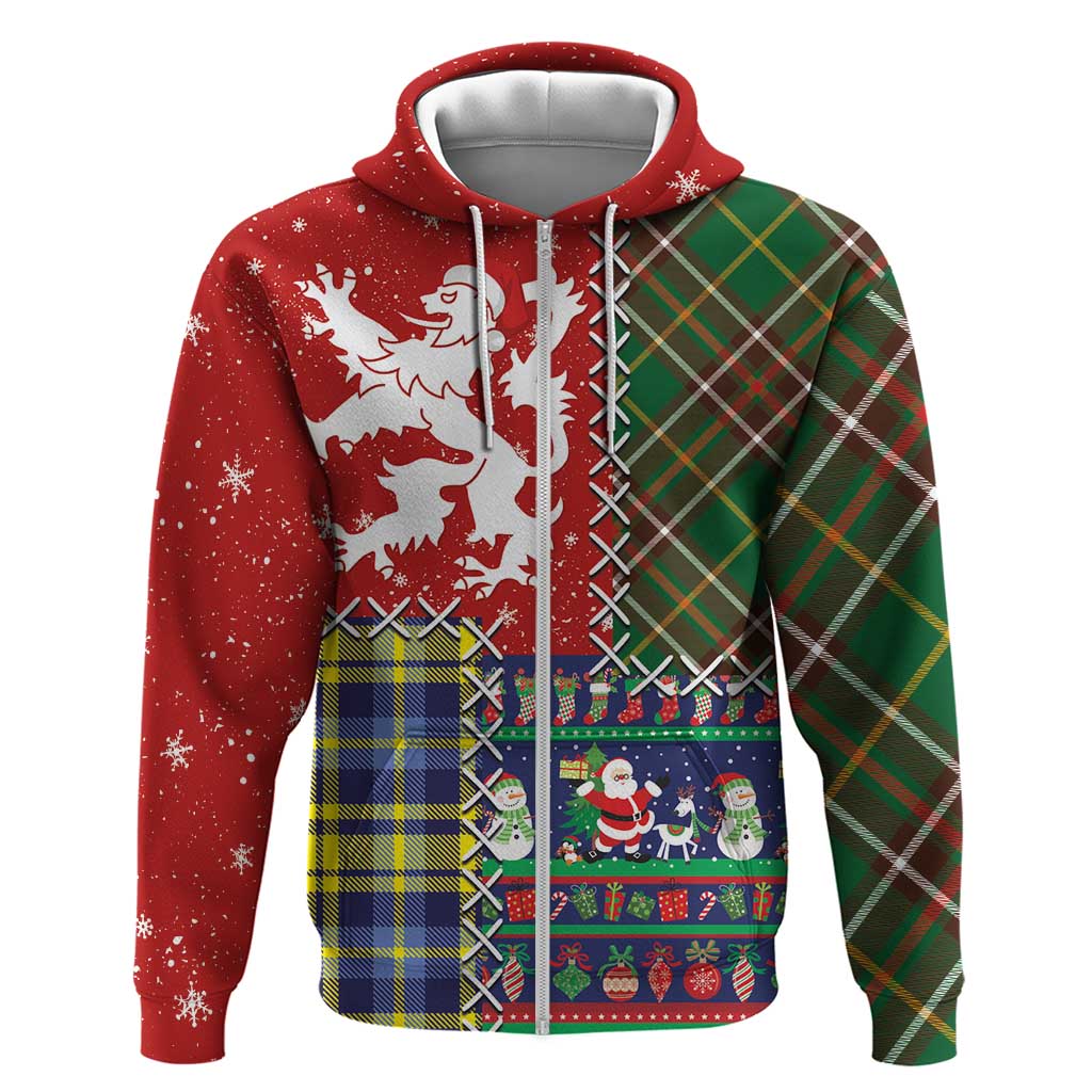 Scottish Christmas Hoodie Scotland Lion and Xmas Elements Patch Style LT03