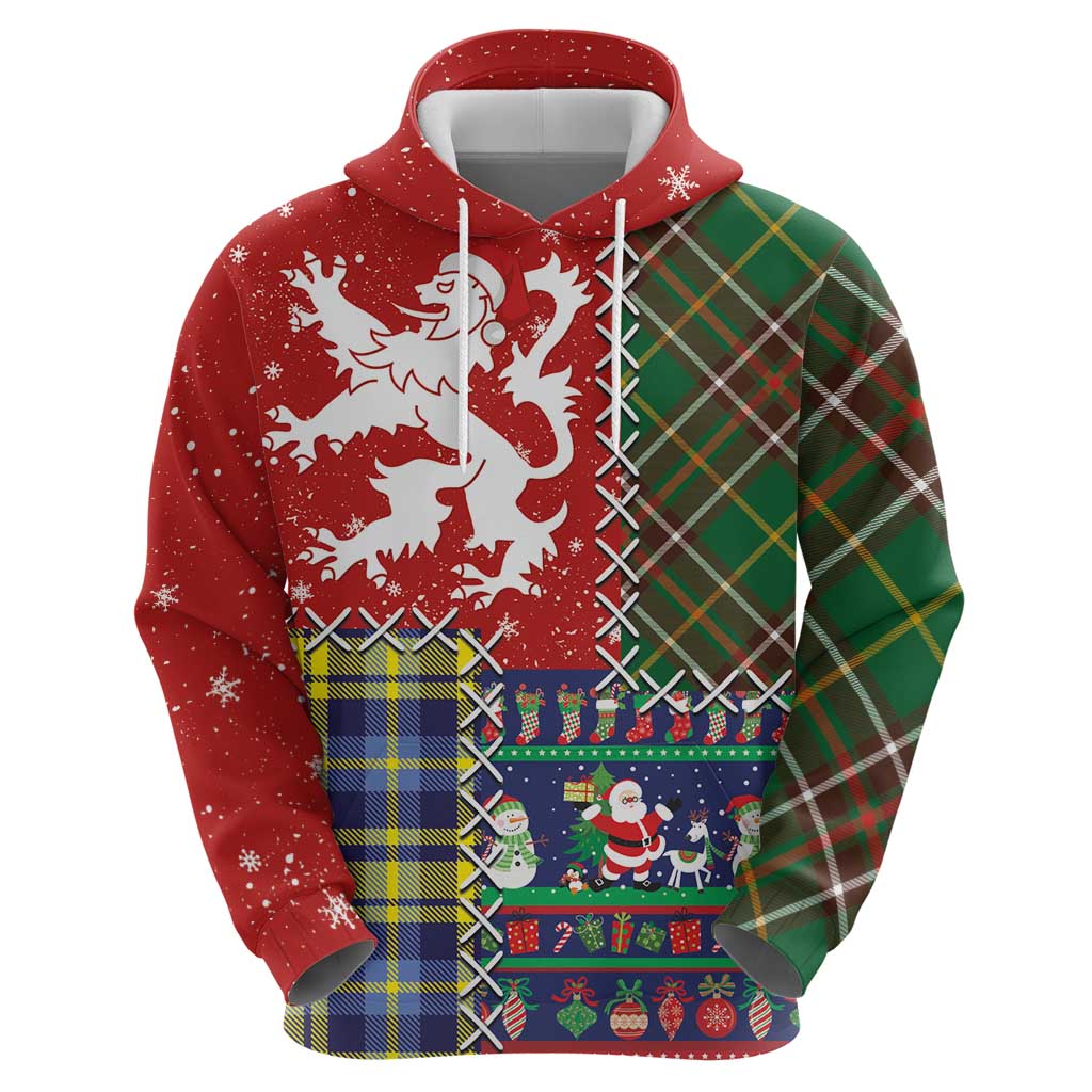 Scottish Christmas Hoodie Scotland Lion and Xmas Elements Patch Style LT03