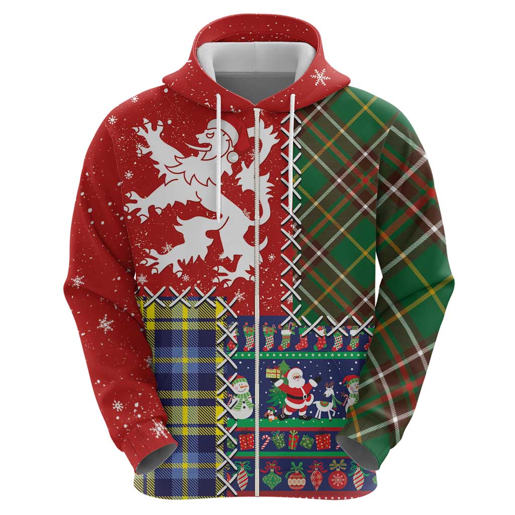 Scottish Christmas Hoodie Scotland Lion and Xmas Elements Patch Style LT03