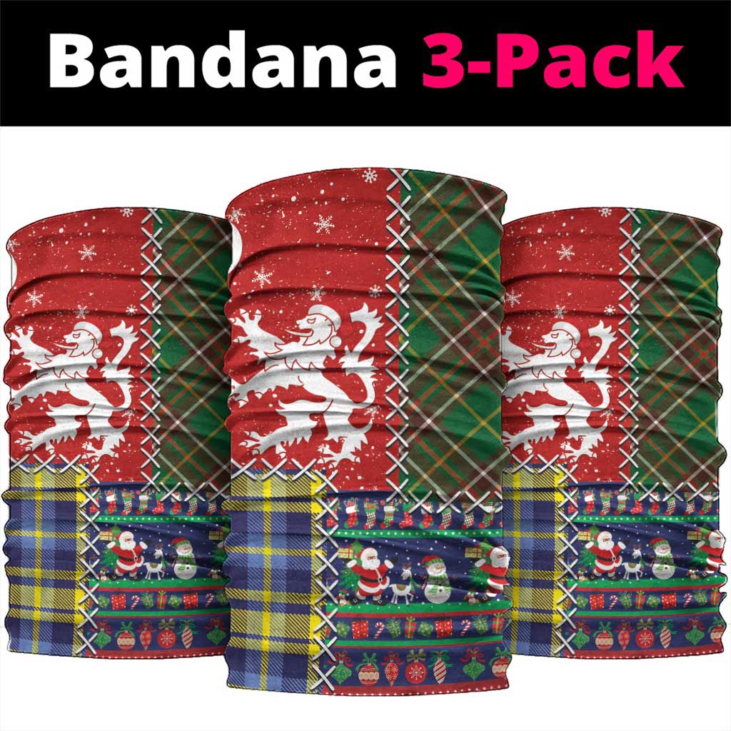 Scottish Christmas Neck Gaiter Scotland Lion and Xmas Elements Patch Style LT03