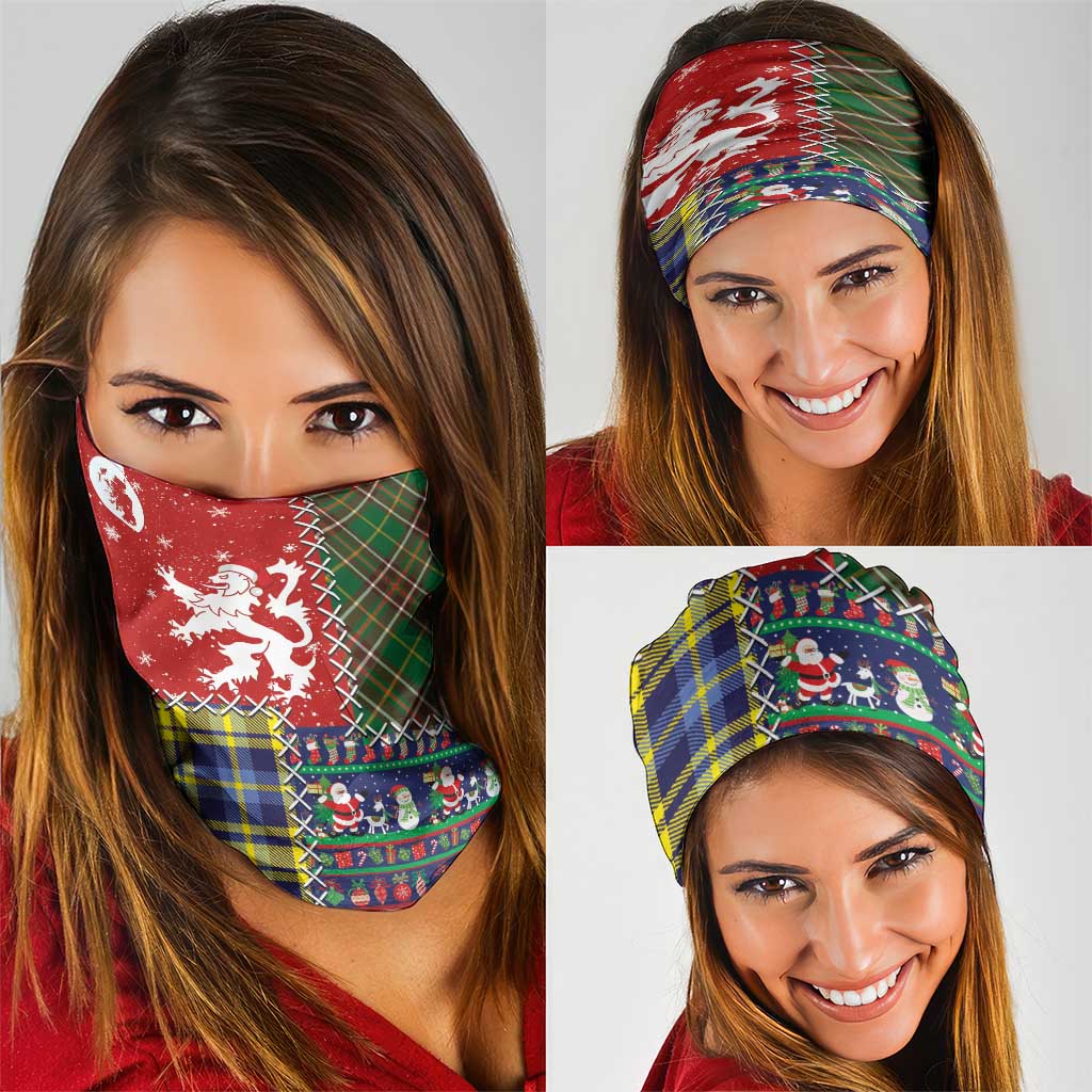Scottish Christmas Neck Gaiter Scotland Lion and Xmas Elements Patch Style LT03
