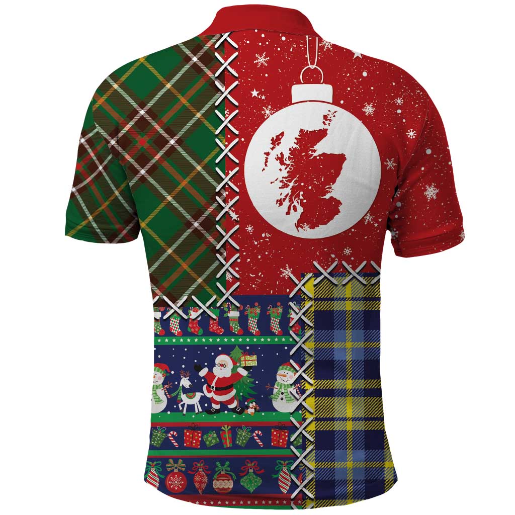 Scottish Christmas Polo Shirt Scotland Lion and Xmas Elements Patch Style LT03