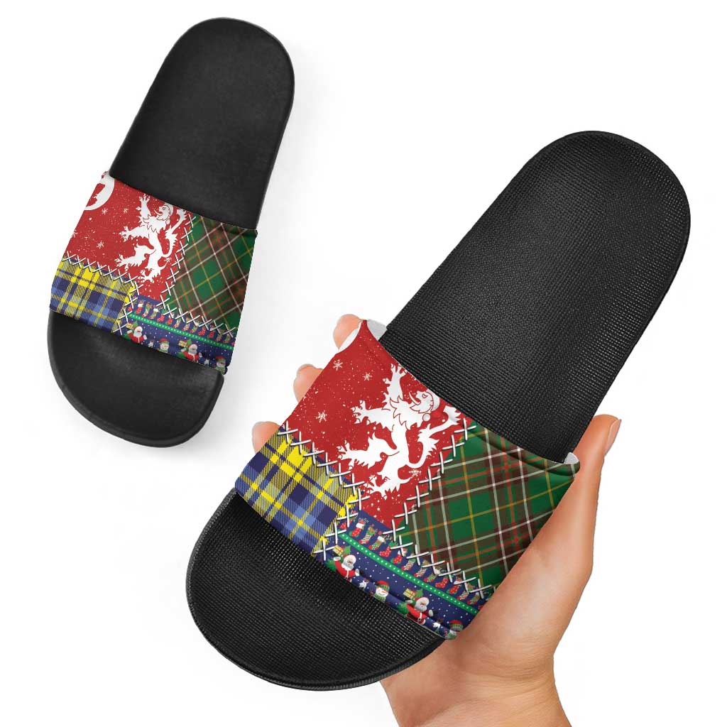Scottish Christmas Slide Sandals Scotland Lion and Xmas Elements Patch Style LT03