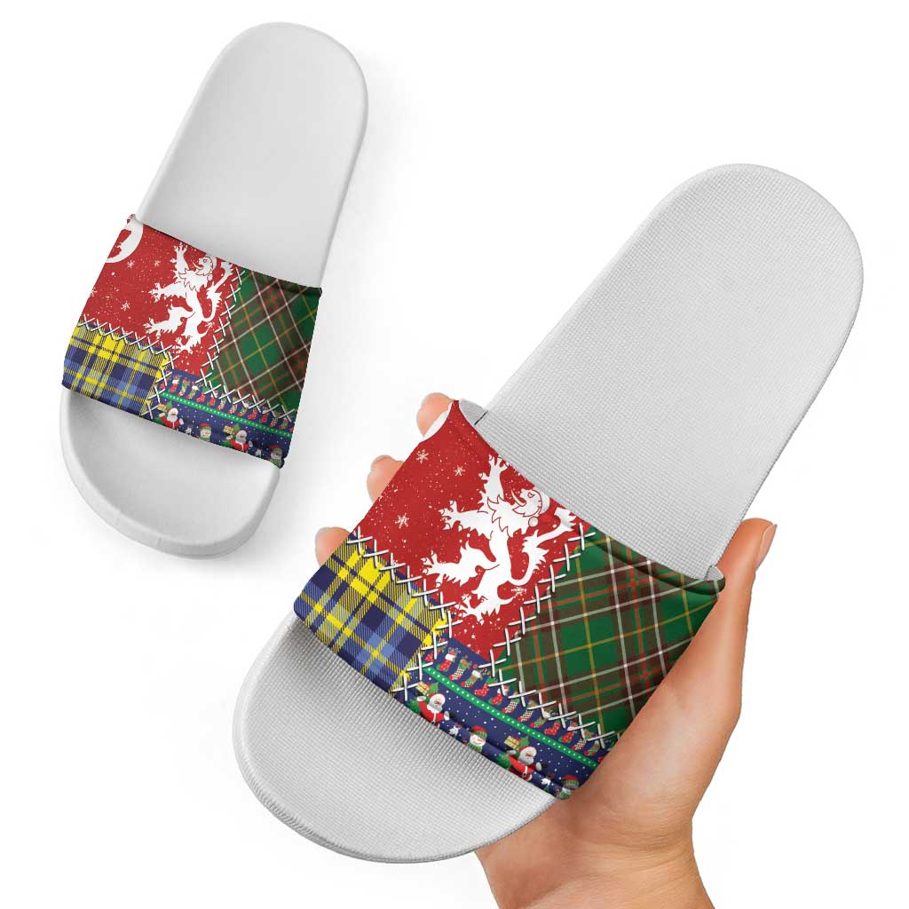 Scottish Christmas Slide Sandals Scotland Lion and Xmas Elements Patch Style LT03