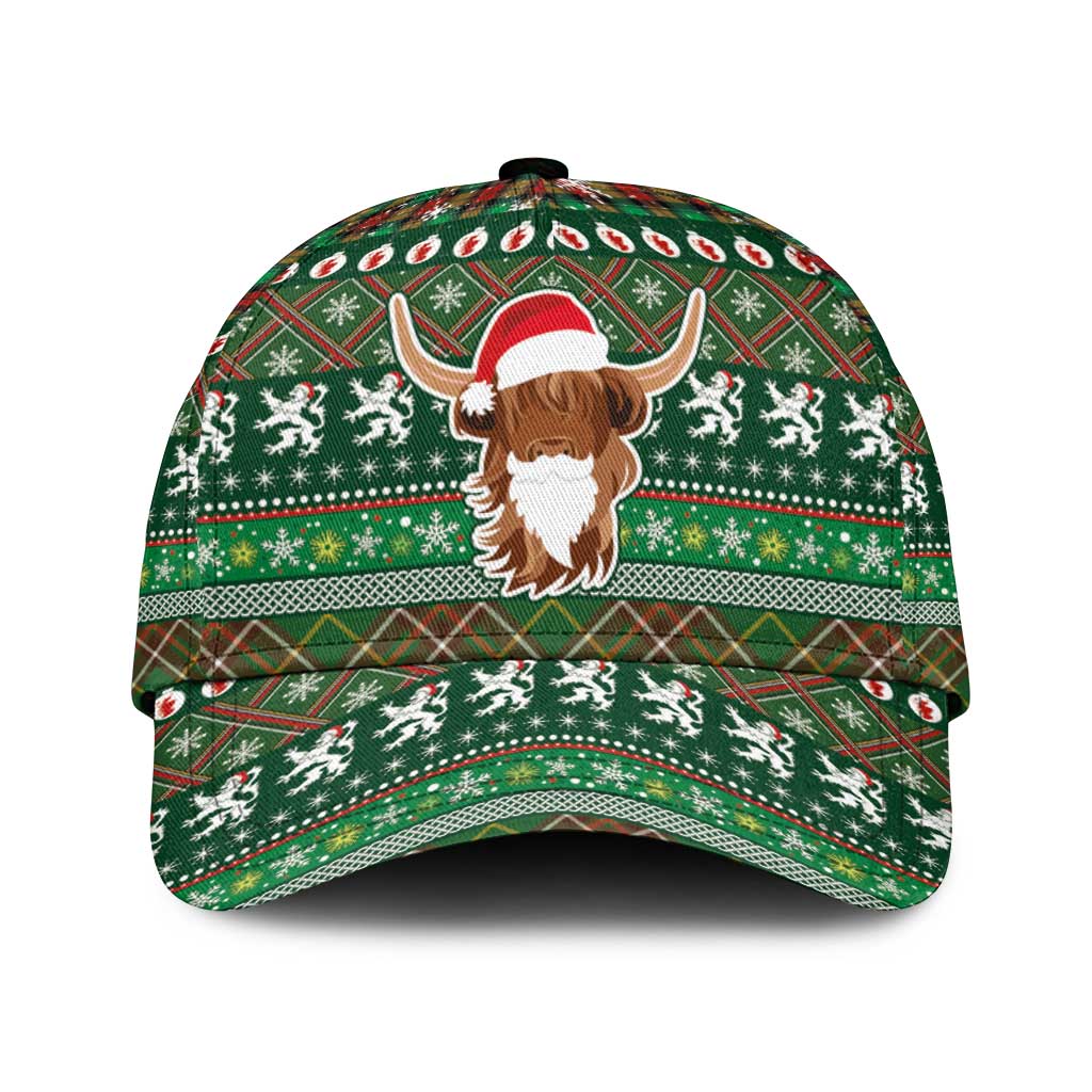 Scottish Christmas Classic Cap Highland Cattle-Xmas Tartan Stripes Style Green Color LT03