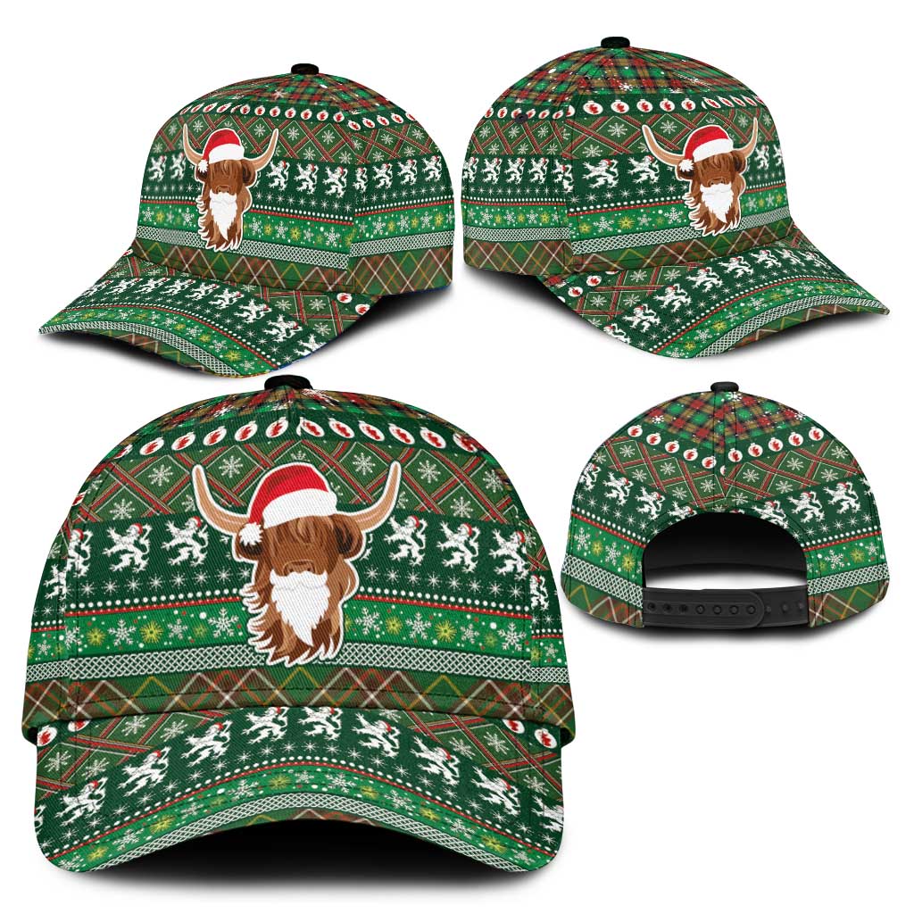Scottish Christmas Classic Cap Highland Cattle-Xmas Tartan Stripes Style Green Color LT03