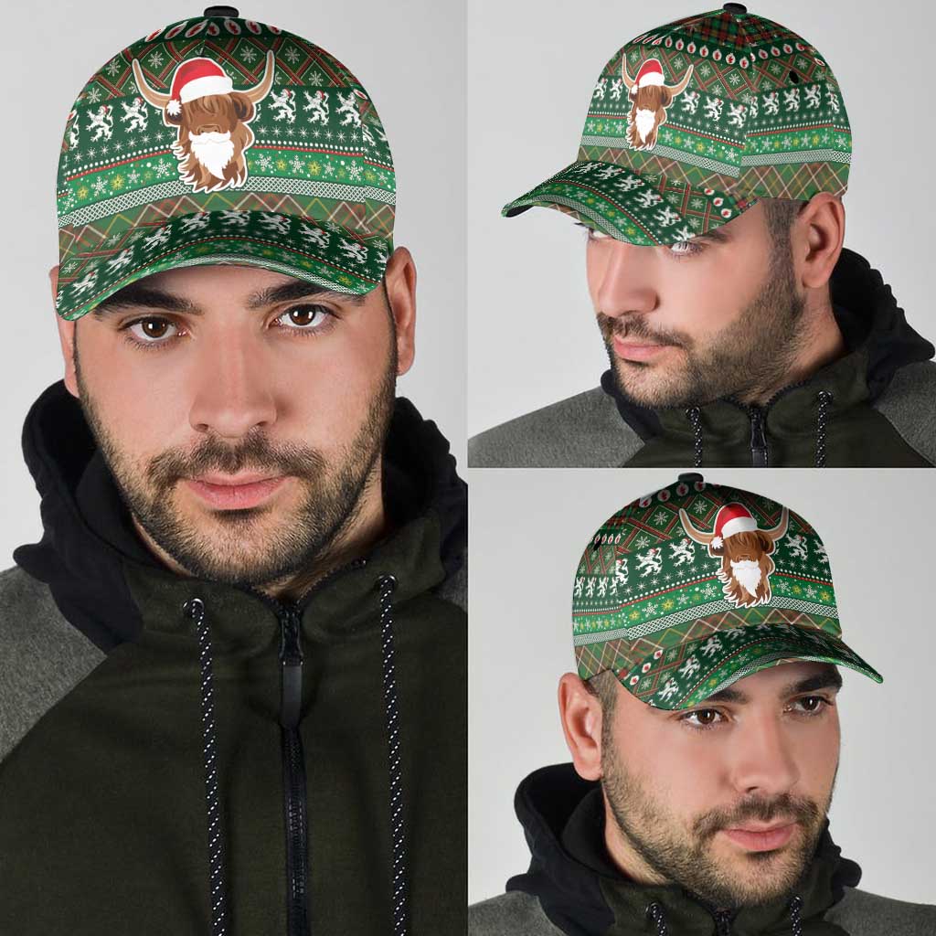 Scottish Christmas Classic Cap Highland Cattle-Xmas Tartan Stripes Style Green Color LT03