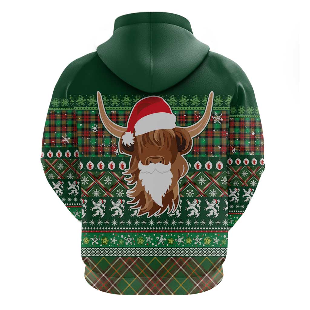 Scottish Christmas Hoodie Highland Cattle-Xmas Tartan Stripes Style Green Color LT03