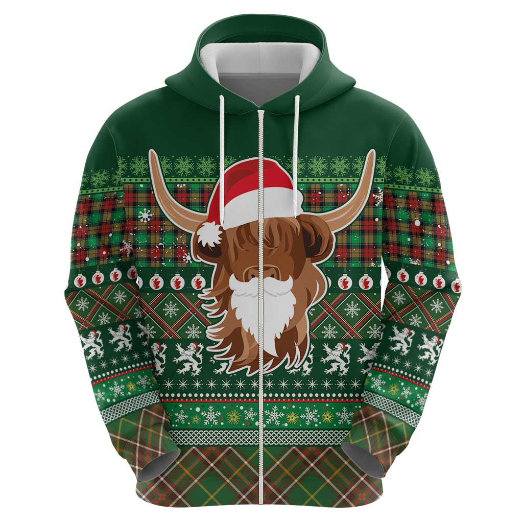 Scottish Christmas Hoodie Highland Cattle-Xmas Tartan Stripes Style Green Color LT03