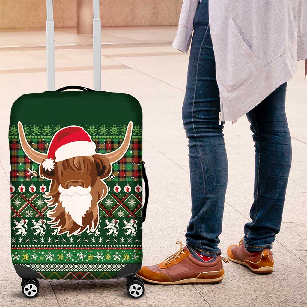 Scottish Christmas Luggage Cover Highland Cattle-Xmas Tartan Stripes Style Green Color LT03