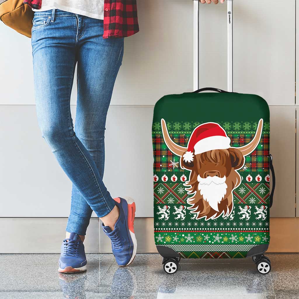 Scottish Christmas Luggage Cover Highland Cattle-Xmas Tartan Stripes Style Green Color LT03