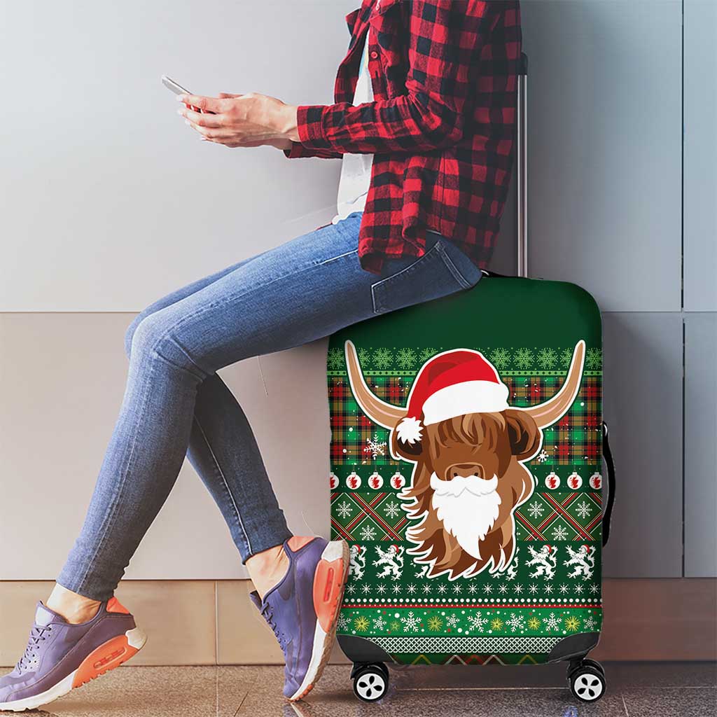 Scottish Christmas Luggage Cover Highland Cattle-Xmas Tartan Stripes Style Green Color LT03
