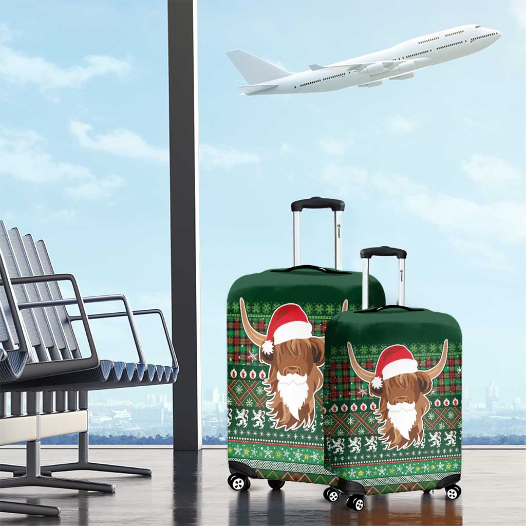 Scottish Christmas Luggage Cover Highland Cattle-Xmas Tartan Stripes Style Green Color LT03