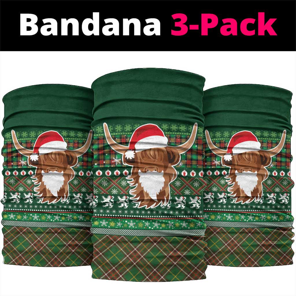 Scottish Christmas Neck Gaiter Highland Cattle-Xmas Tartan Stripes Style Green Color LT03