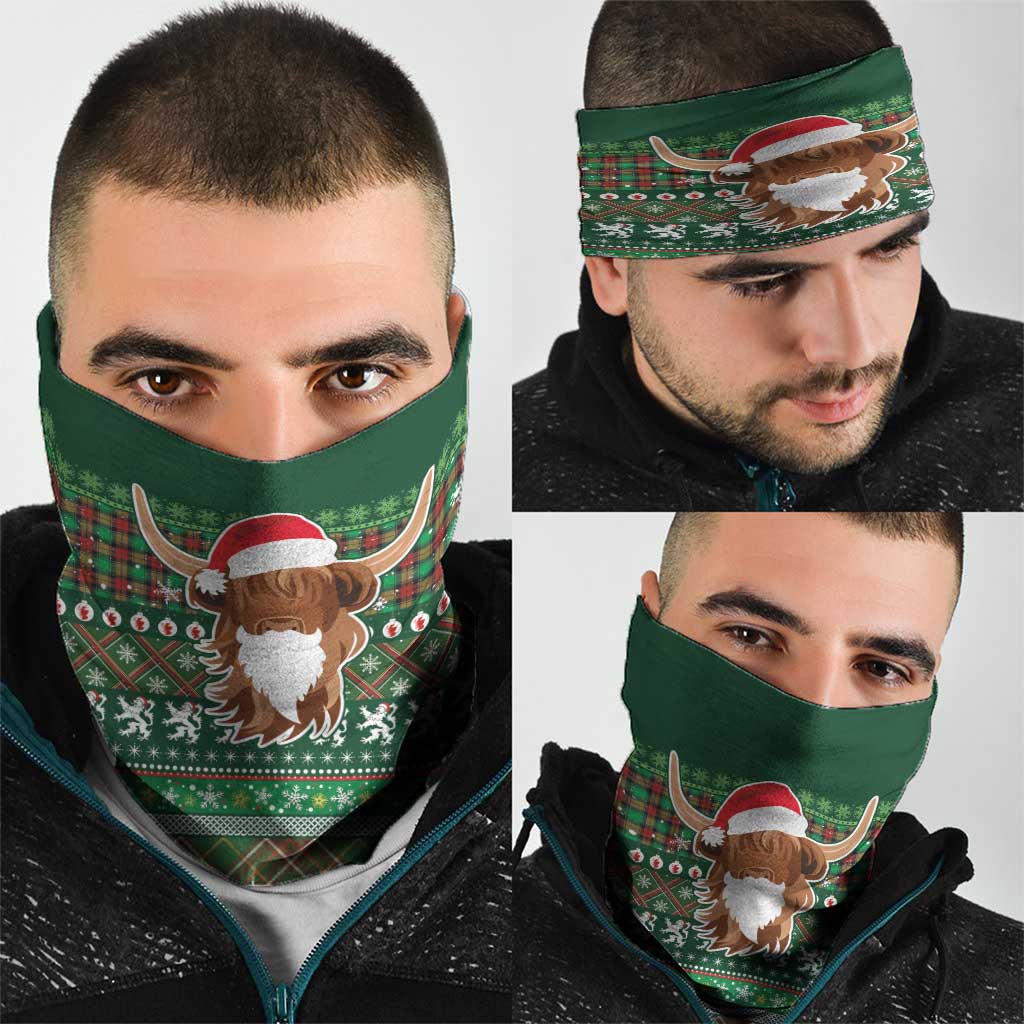 Scottish Christmas Neck Gaiter Highland Cattle-Xmas Tartan Stripes Style Green Color LT03