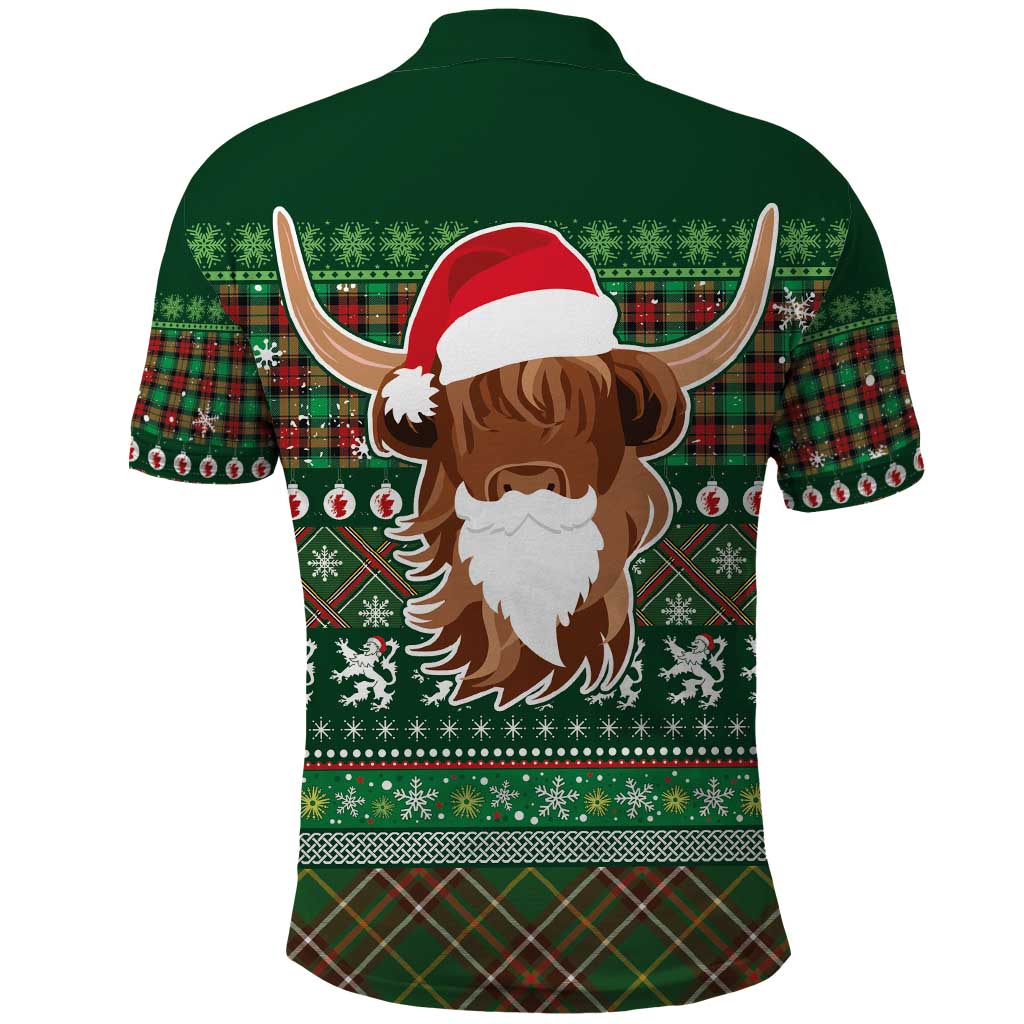 Scottish Christmas Polo Shirt Highland Cattle-Xmas Tartan Stripes Style Green Color LT03