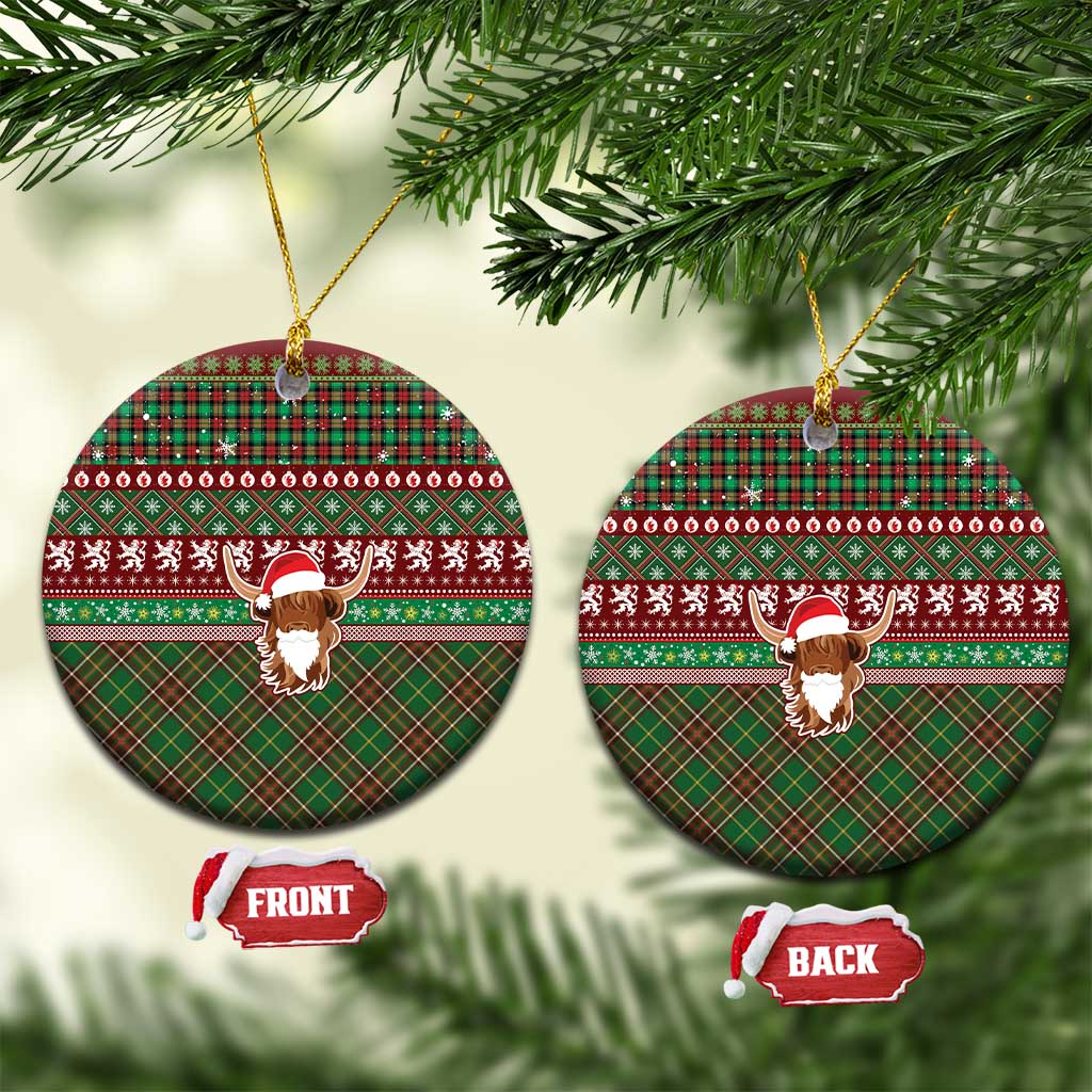 Scottish Christmas Ceramic Ornament Highland Cattle-Xmas Tartan Stripes Style Red Color LT03