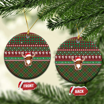 Scottish Christmas Ceramic Ornament Highland Cattle-Xmas Tartan Stripes Style Red Color LT03