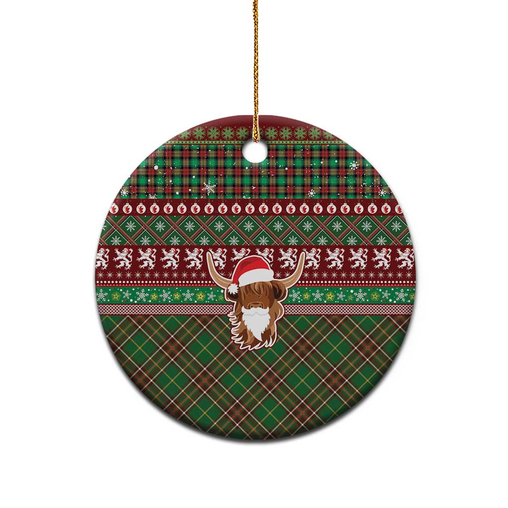 Scottish Christmas Ceramic Ornament Highland Cattle-Xmas Tartan Stripes Style Red Color LT03