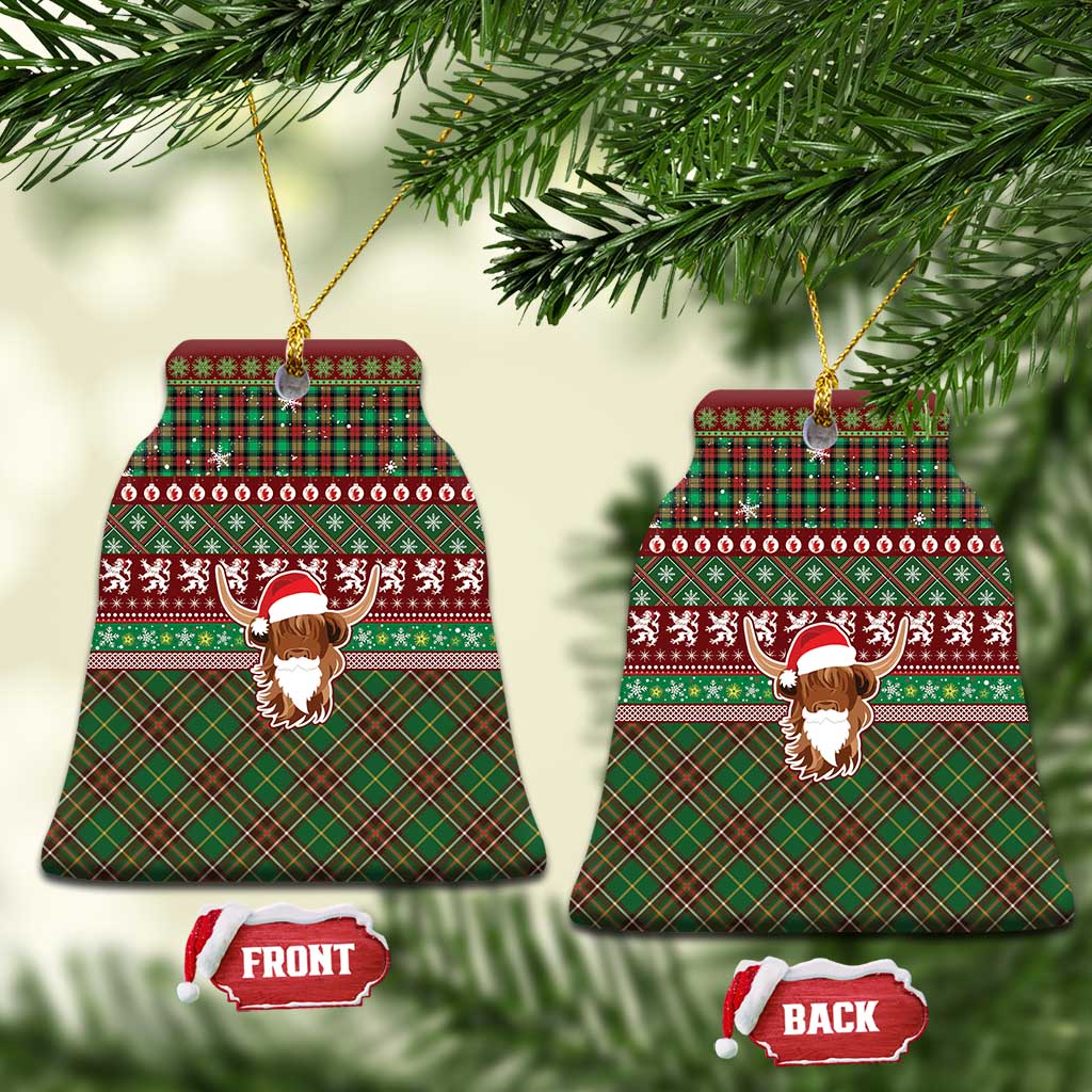 Scottish Christmas Ceramic Ornament Highland Cattle-Xmas Tartan Stripes Style Red Color LT03