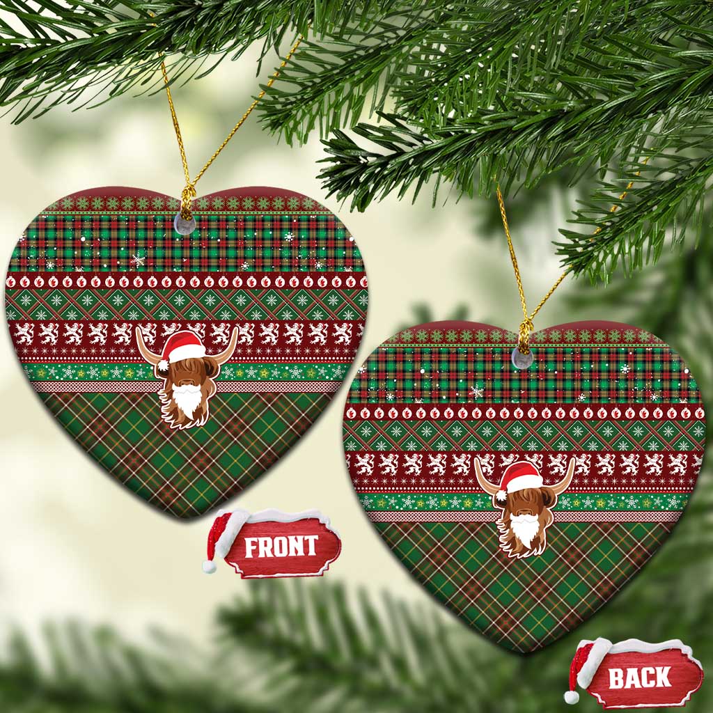 Scottish Christmas Ceramic Ornament Highland Cattle-Xmas Tartan Stripes Style Red Color LT03