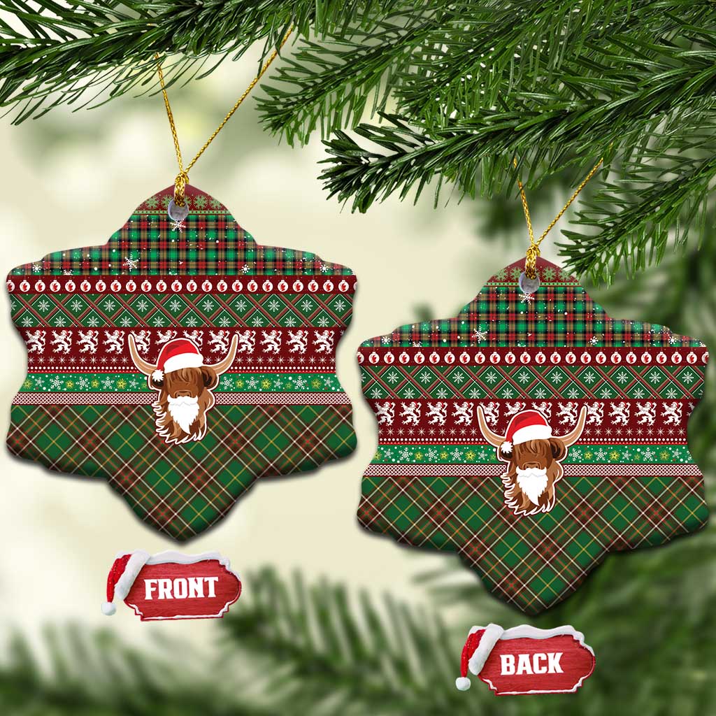 Scottish Christmas Ceramic Ornament Highland Cattle-Xmas Tartan Stripes Style Red Color LT03