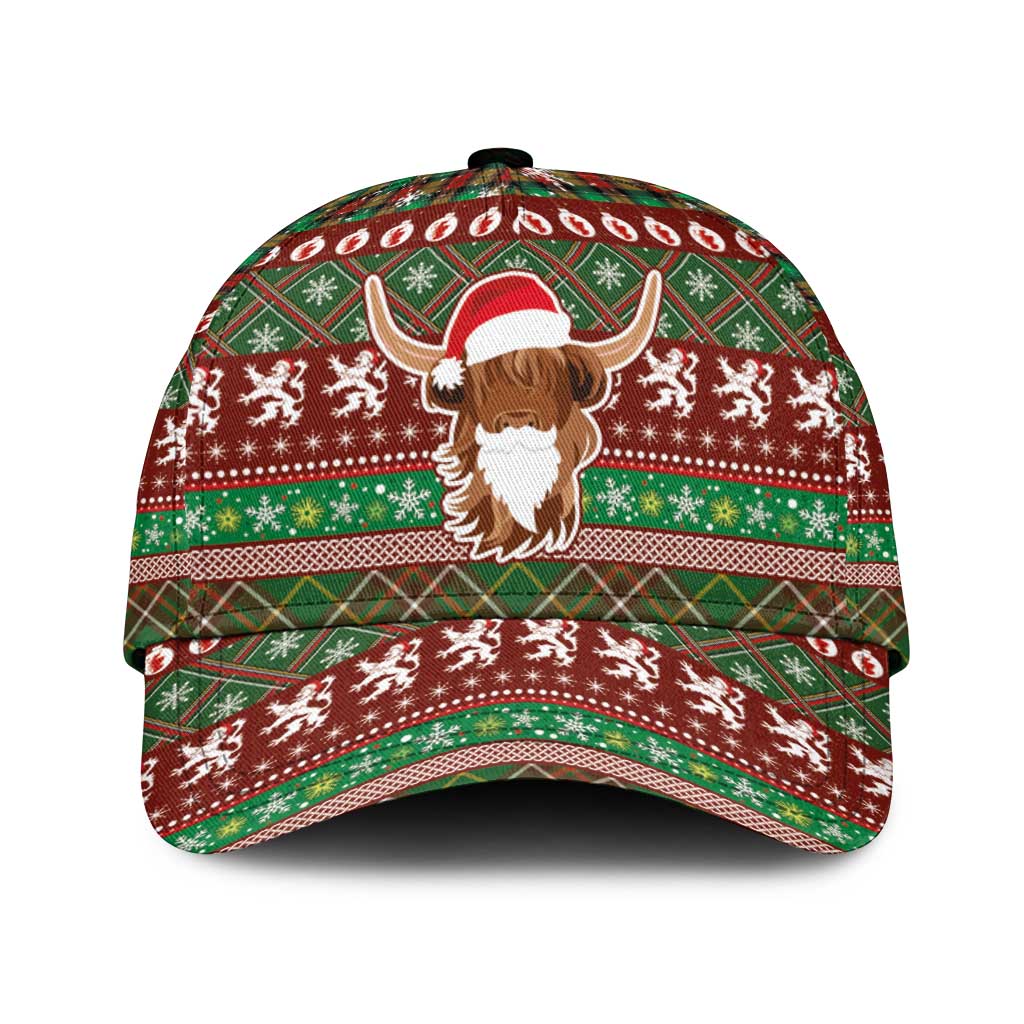Scottish Christmas Classic Cap Highland Cattle-Xmas Tartan Stripes Style Red Color LT03