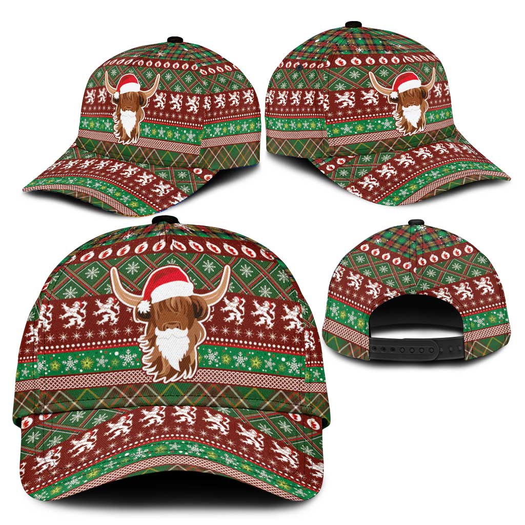 Scottish Christmas Classic Cap Highland Cattle-Xmas Tartan Stripes Style Red Color LT03