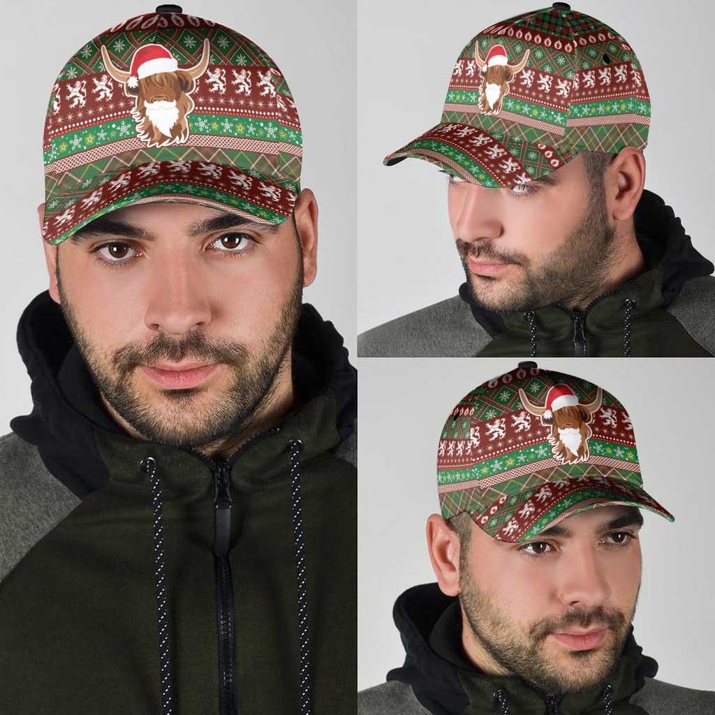 Scottish Christmas Classic Cap Highland Cattle-Xmas Tartan Stripes Style Red Color LT03