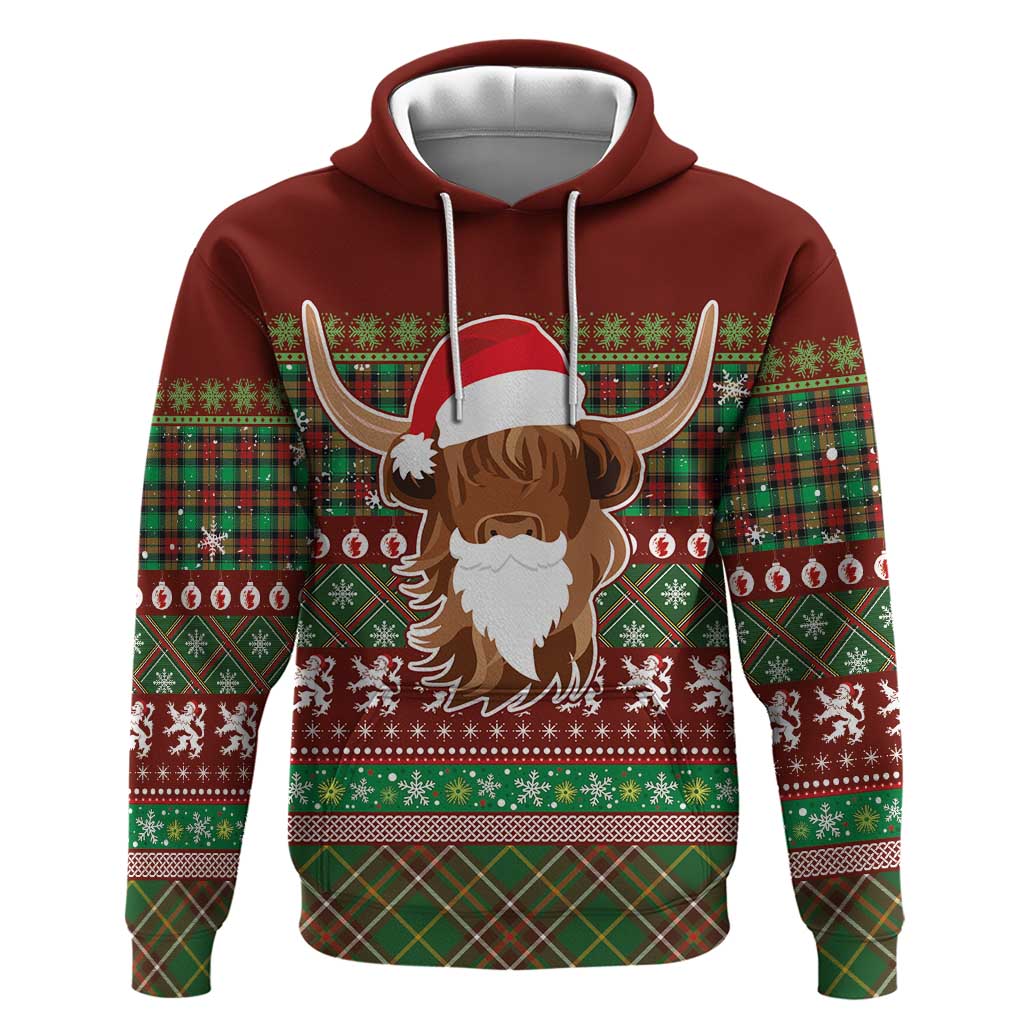 Scottish Christmas Hoodie Highland Cattle-Xmas Tartan Stripes Style Red Color LT03