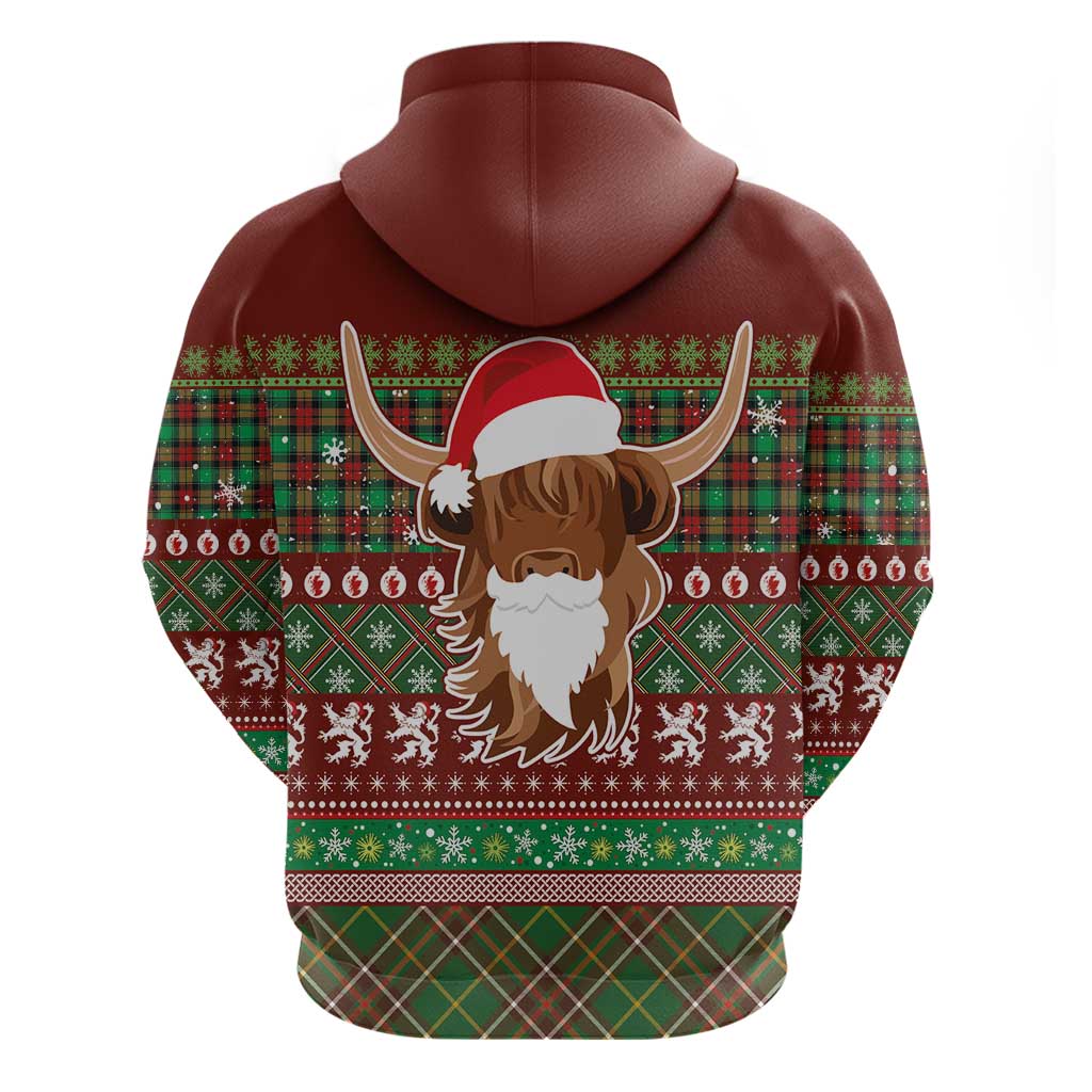 Scottish Christmas Hoodie Highland Cattle-Xmas Tartan Stripes Style Red Color LT03