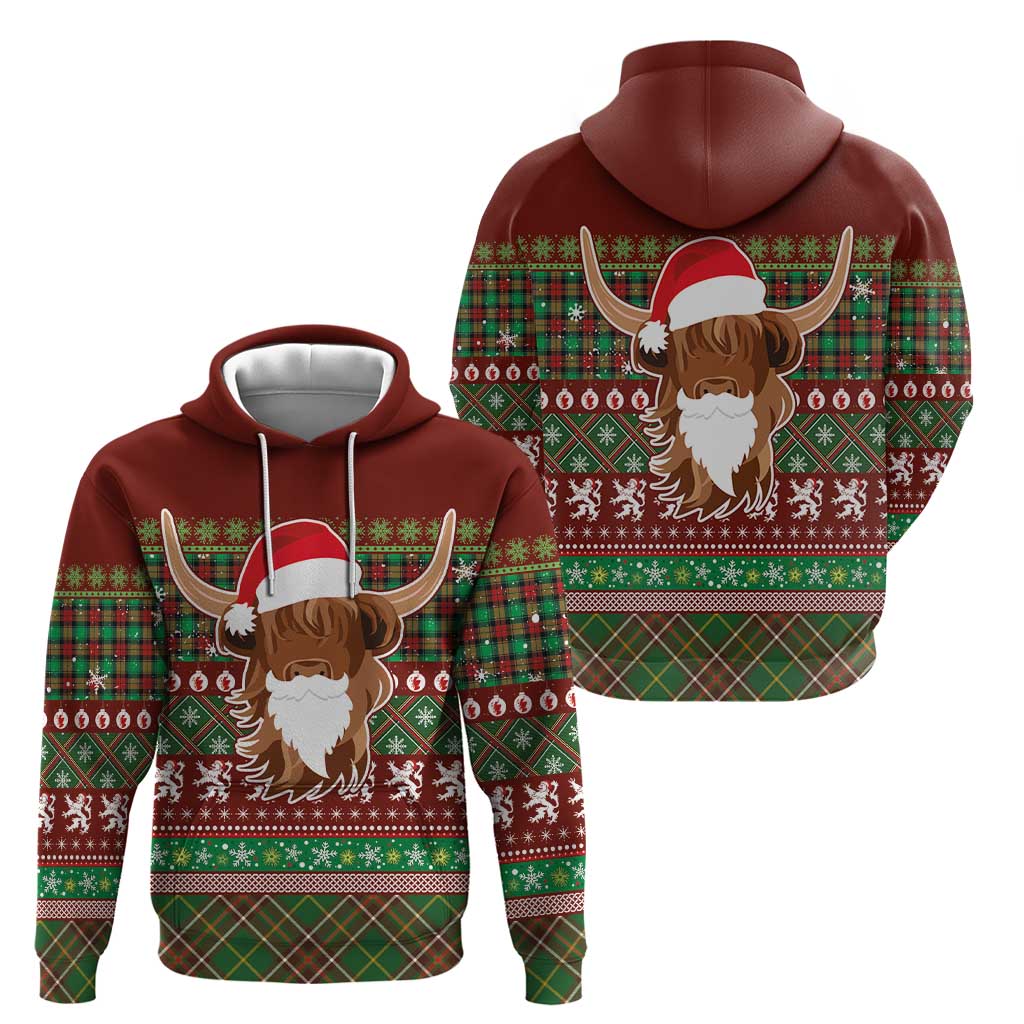 Scottish Christmas Hoodie Highland Cattle-Xmas Tartan Stripes Style Red Color LT03