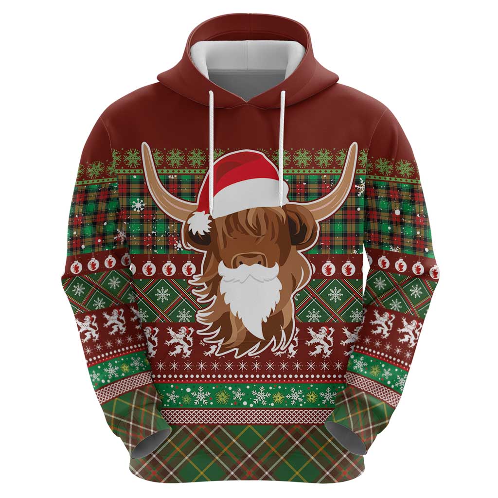 Scottish Christmas Hoodie Highland Cattle-Xmas Tartan Stripes Style Red Color LT03