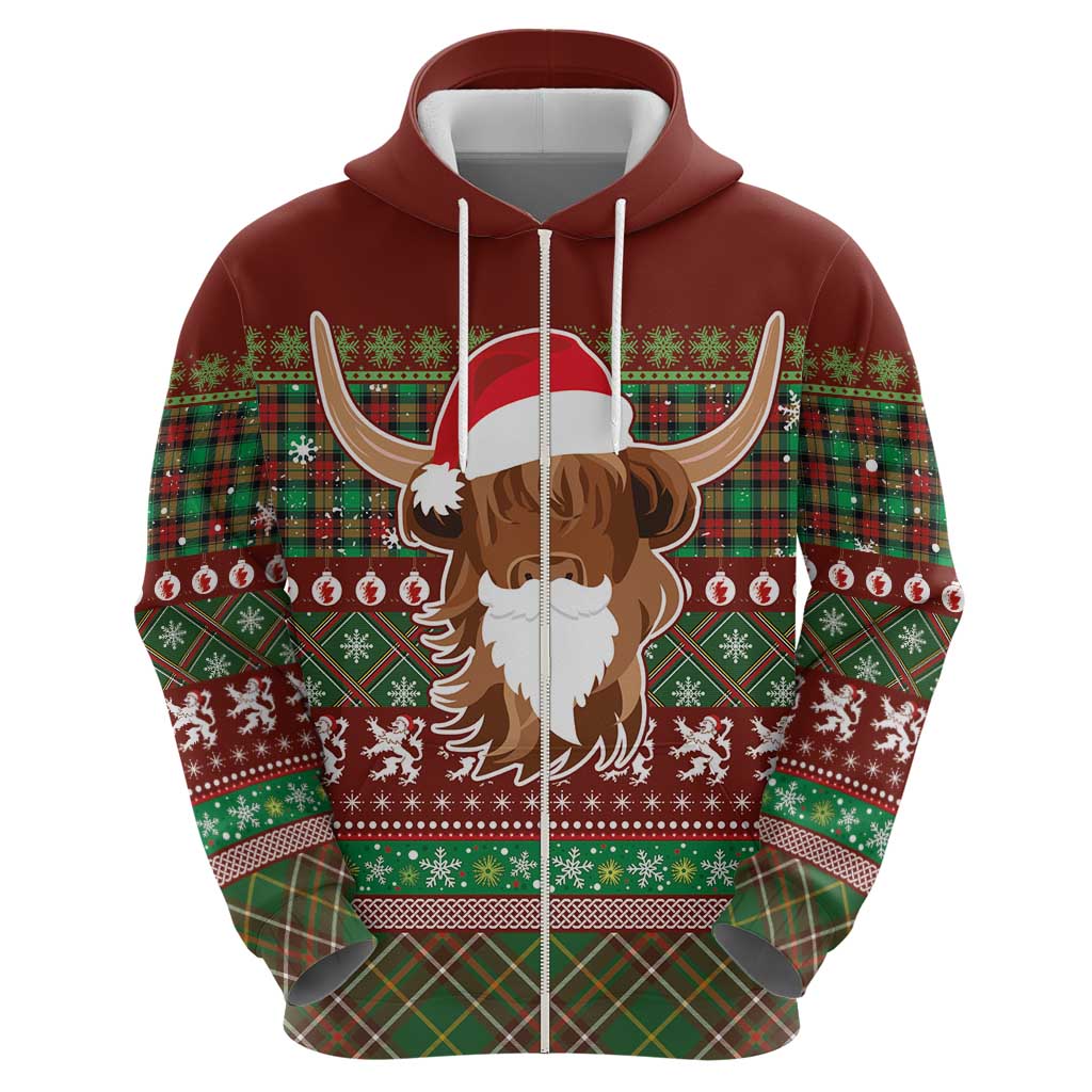 Scottish Christmas Hoodie Highland Cattle-Xmas Tartan Stripes Style Red Color LT03