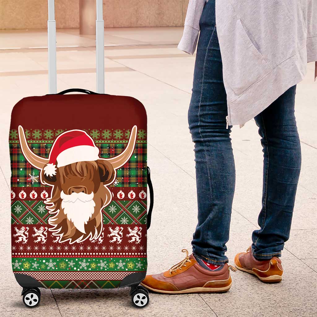 Scottish Christmas Luggage Cover Highland Cattle-Xmas Tartan Stripes Style Red Color LT03