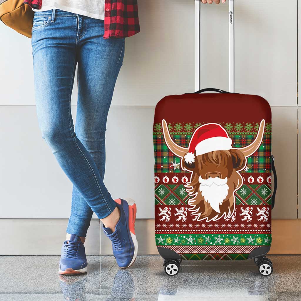 Scottish Christmas Luggage Cover Highland Cattle-Xmas Tartan Stripes Style Red Color LT03