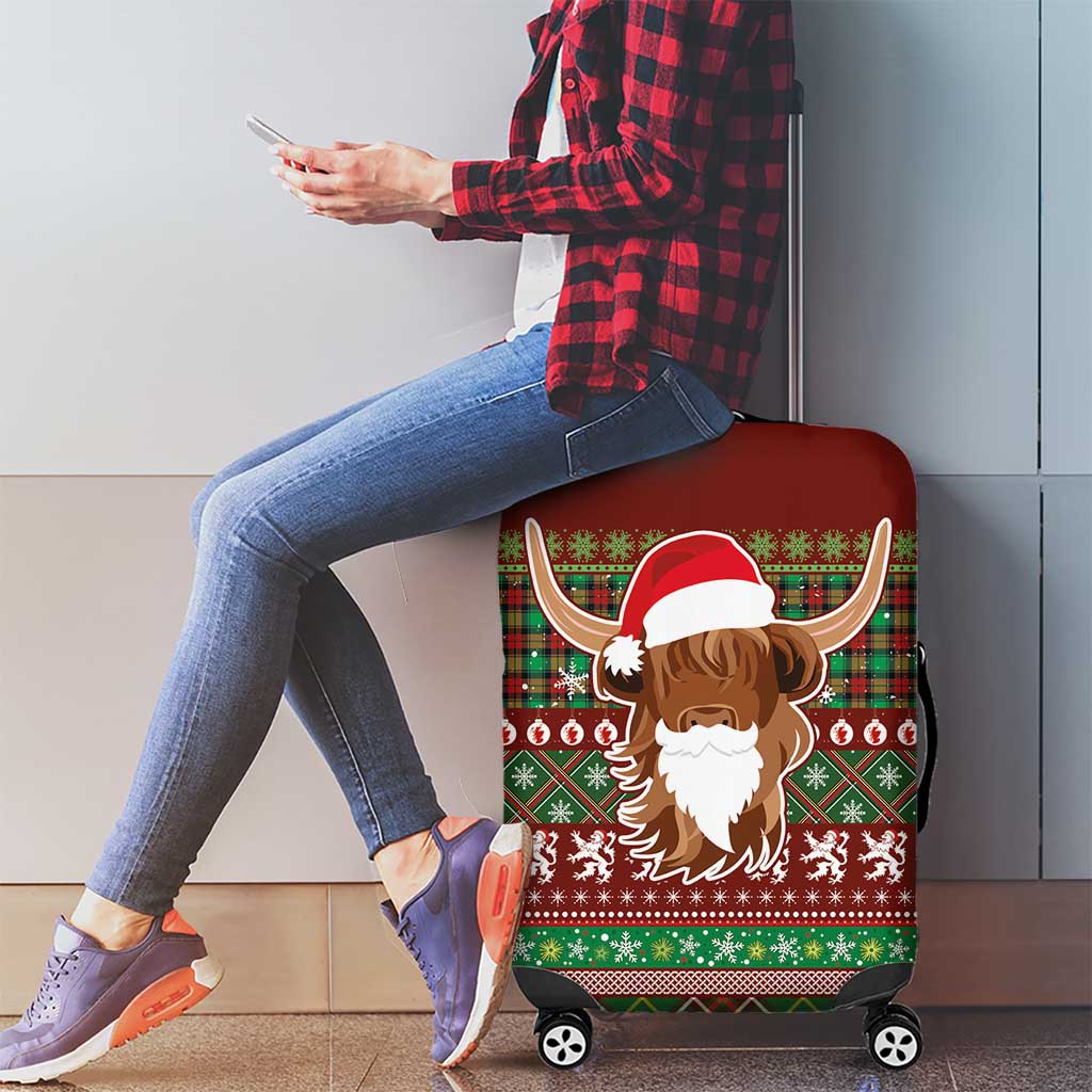 Scottish Christmas Luggage Cover Highland Cattle-Xmas Tartan Stripes Style Red Color LT03