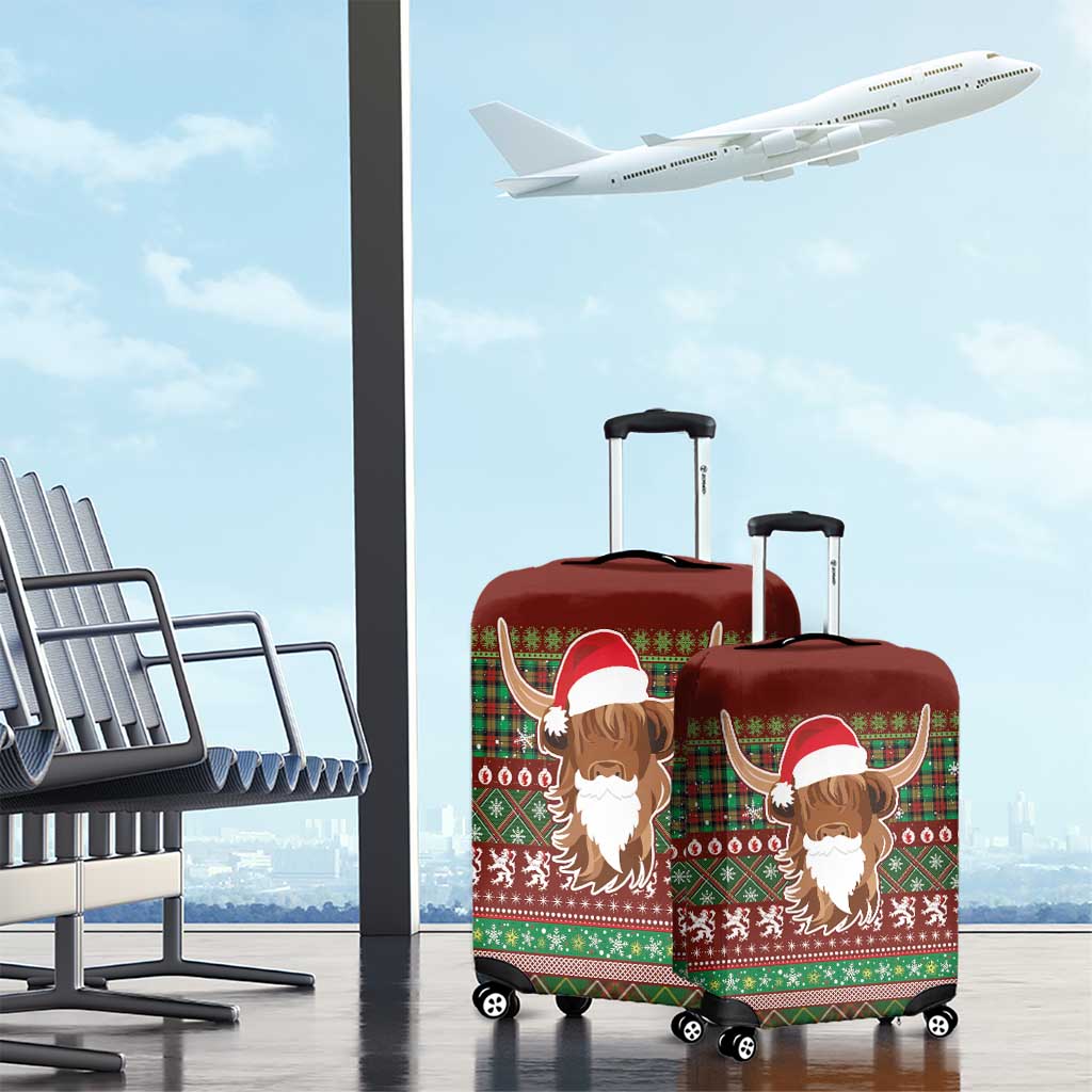 Scottish Christmas Luggage Cover Highland Cattle-Xmas Tartan Stripes Style Red Color LT03