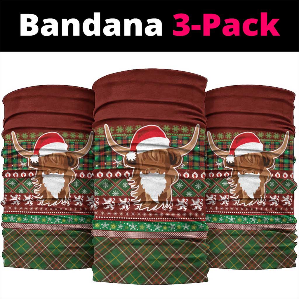 Scottish Christmas Neck Gaiter Highland Cattle-Xmas Tartan Stripes Style Red Color LT03