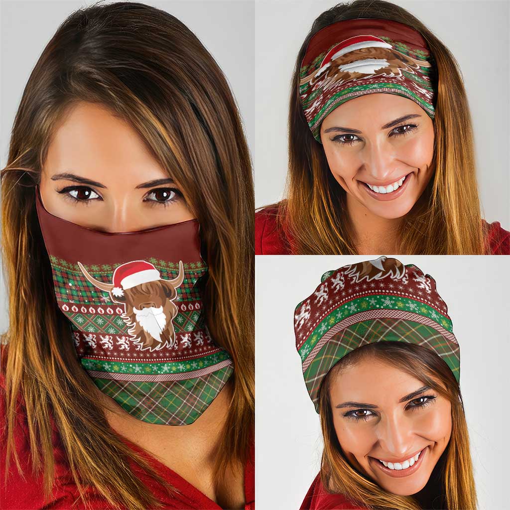 Scottish Christmas Neck Gaiter Highland Cattle-Xmas Tartan Stripes Style Red Color LT03
