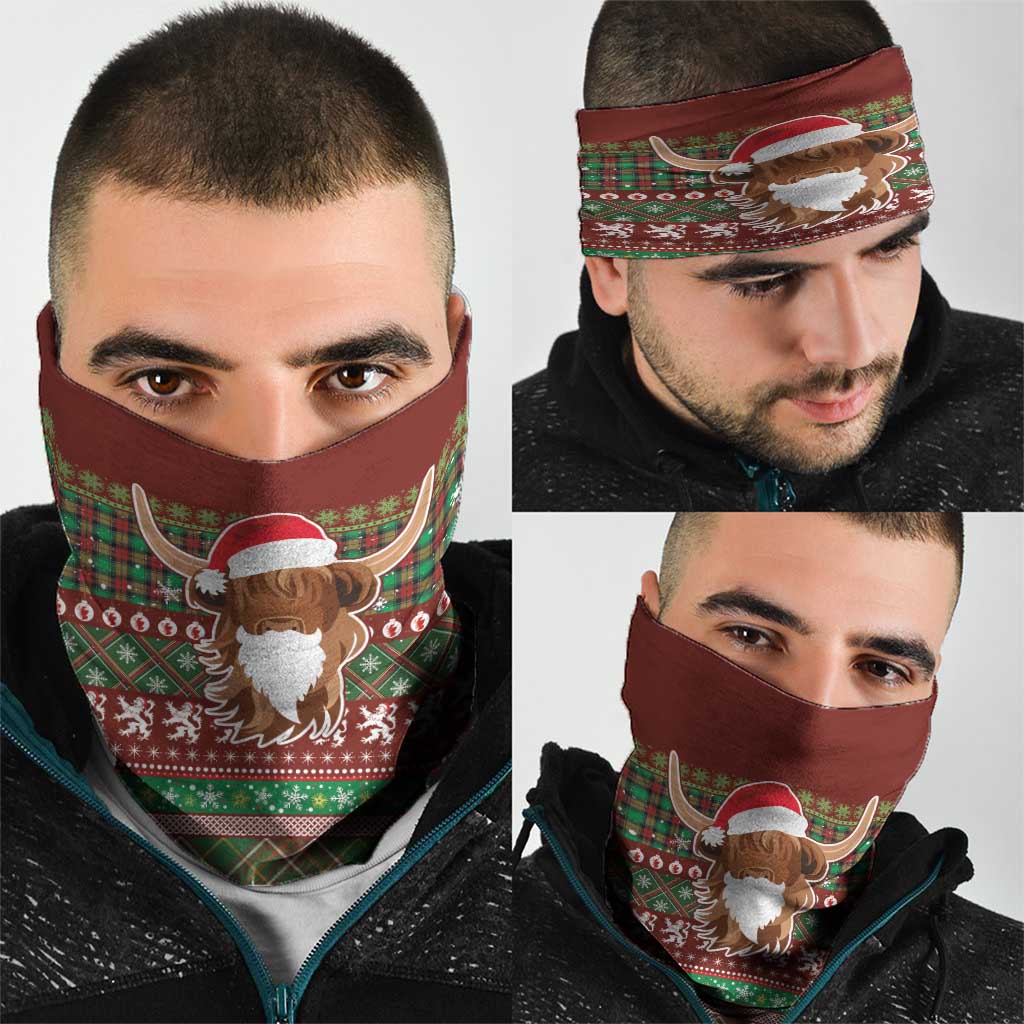 Scottish Christmas Neck Gaiter Highland Cattle-Xmas Tartan Stripes Style Red Color LT03