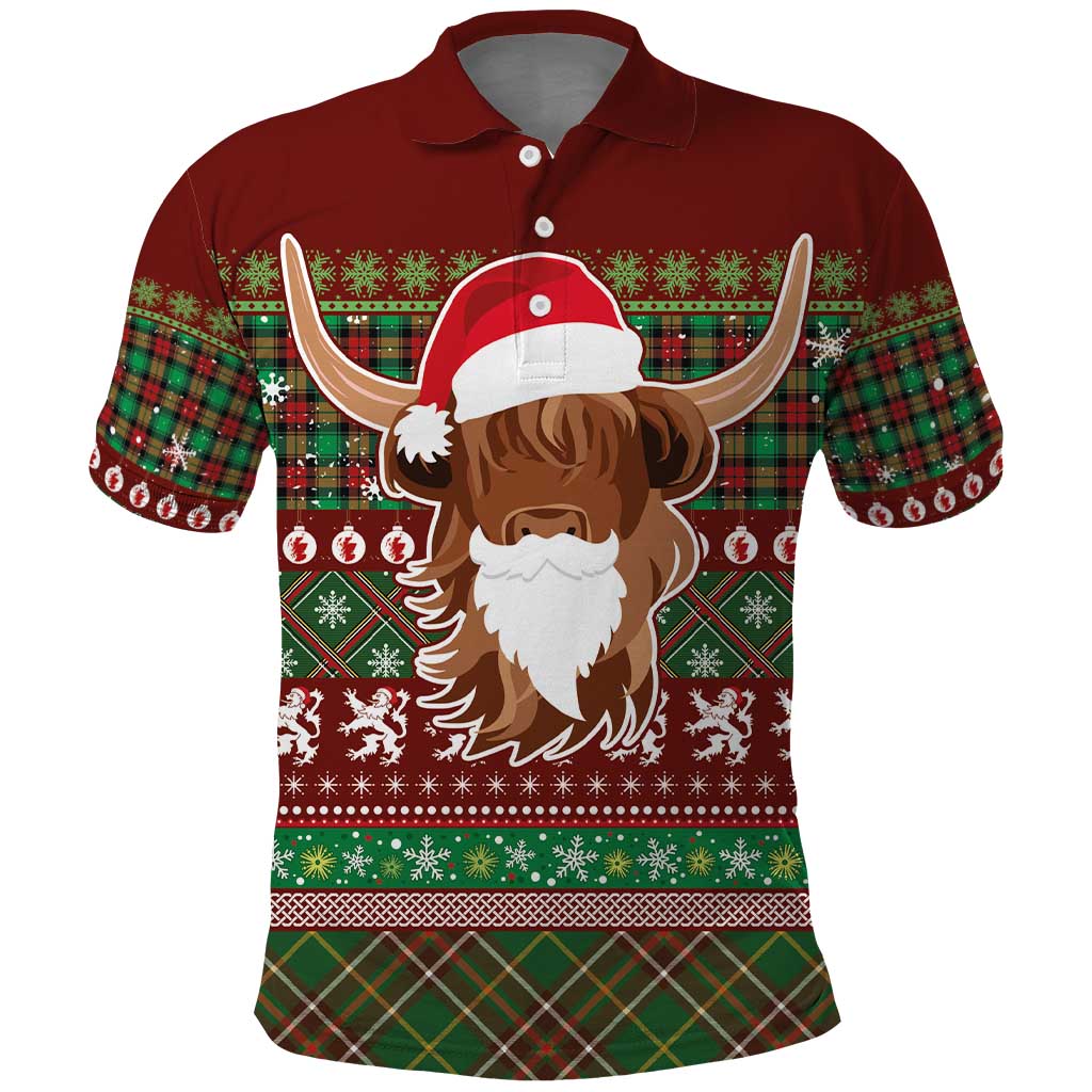 Scottish Christmas Polo Shirt Highland Cattle-Xmas Tartan Stripes Style Red Color LT03