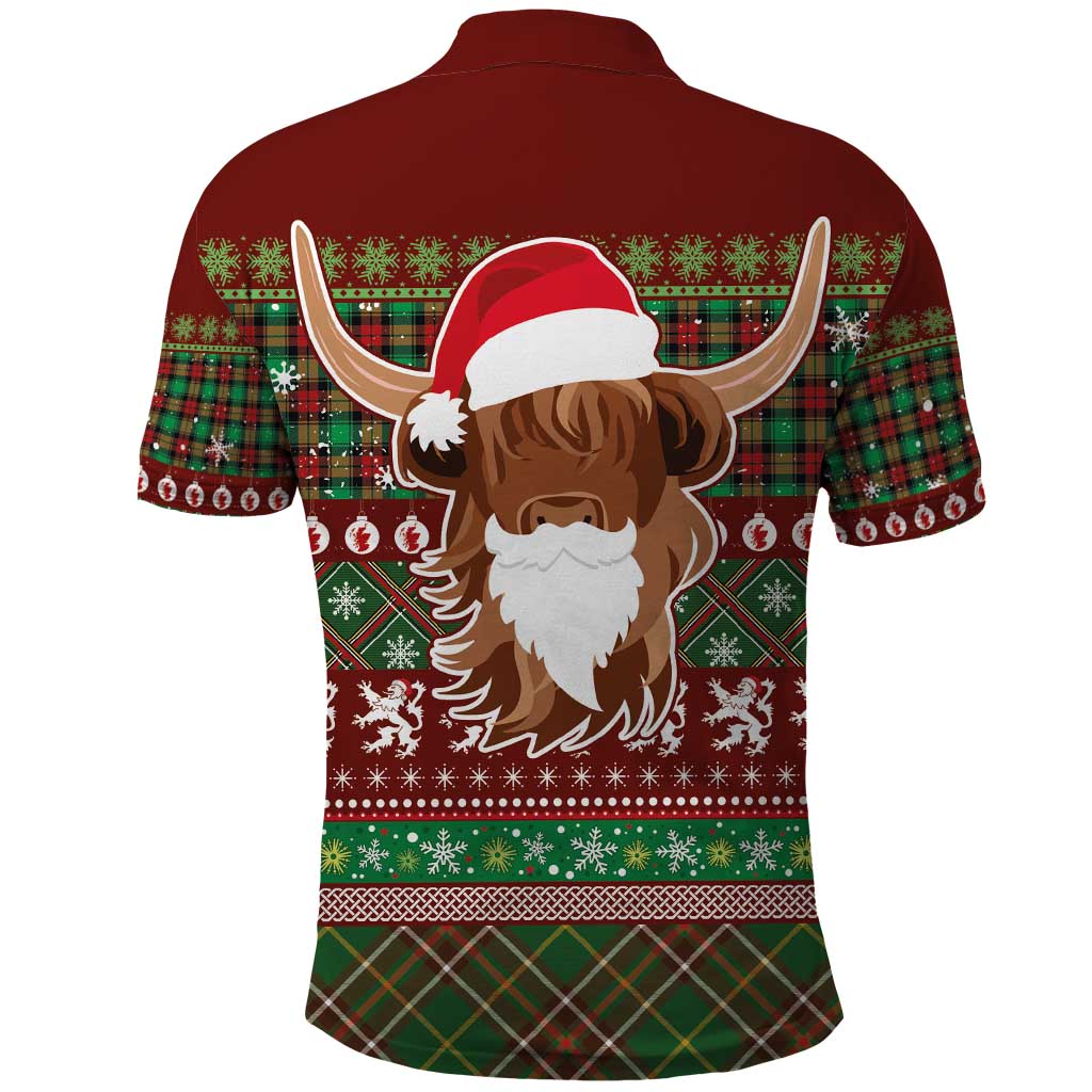 Scottish Christmas Polo Shirt Highland Cattle-Xmas Tartan Stripes Style Red Color LT03
