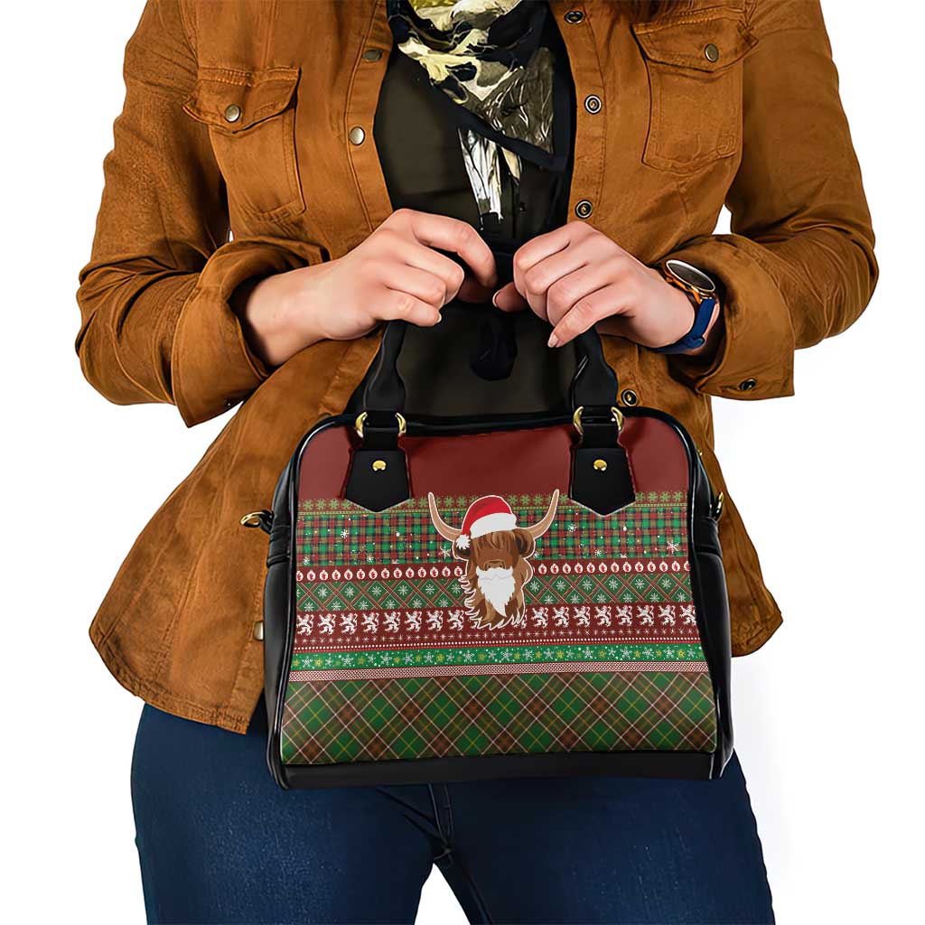 Scottish Christmas Shoulder Handbag Highland Cattle-Xmas Tartan Stripes Style Red Color LT03