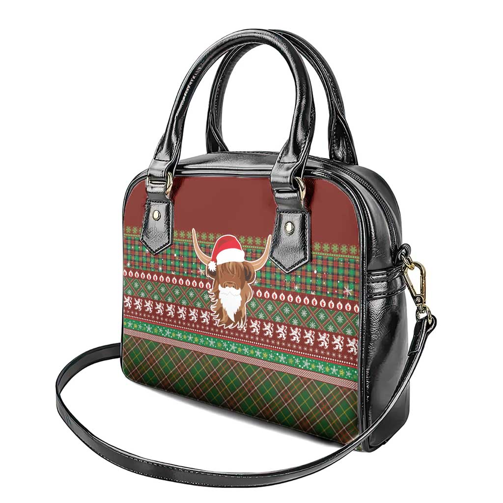 Scottish Christmas Shoulder Handbag Highland Cattle-Xmas Tartan Stripes Style Red Color LT03