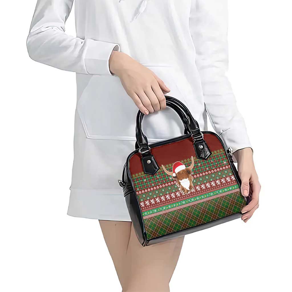 Scottish Christmas Shoulder Handbag Highland Cattle-Xmas Tartan Stripes Style Red Color LT03