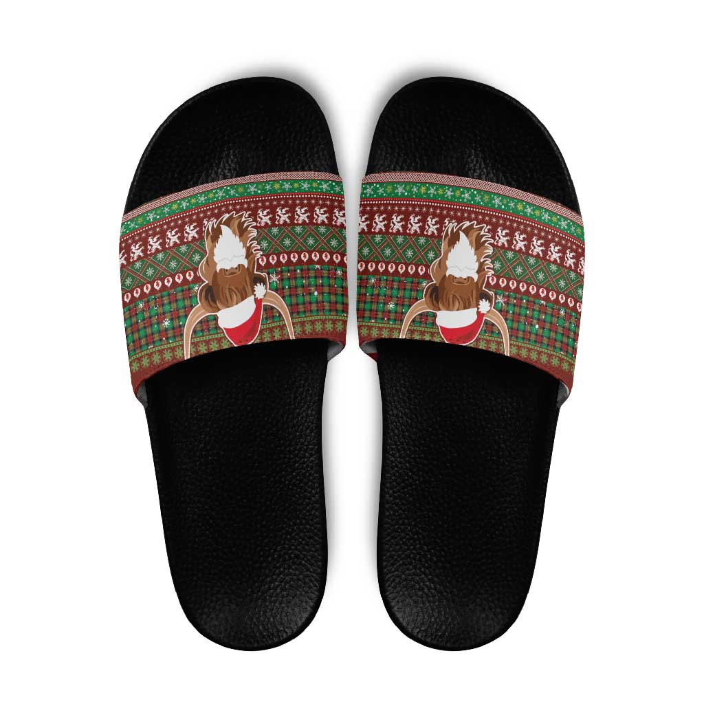 Scottish Christmas Slide Sandals Highland Cattle-Xmas Tartan Stripes Style Red Color LT03
