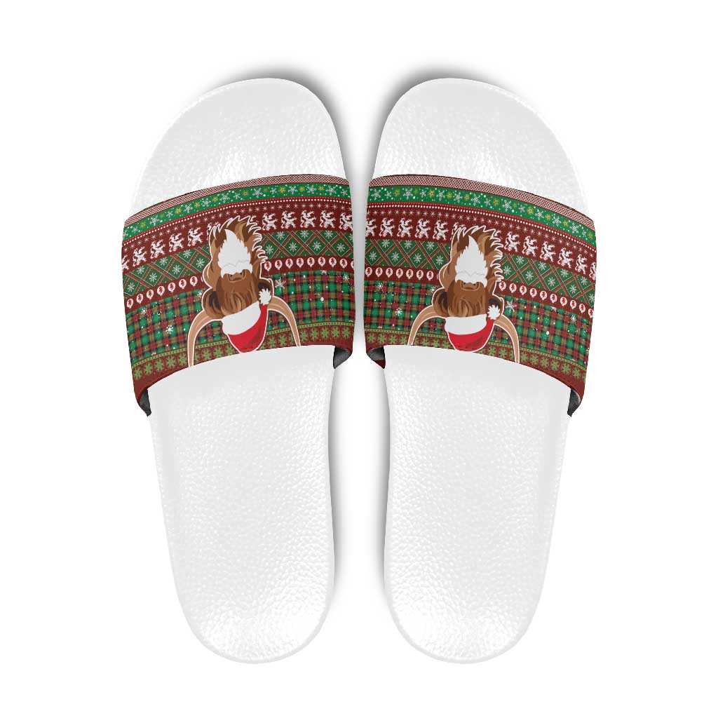 Scottish Christmas Slide Sandals Highland Cattle-Xmas Tartan Stripes Style Red Color LT03